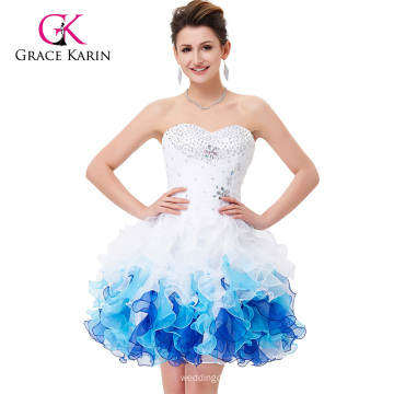 Grace Karin Strapless Sweetheart Branco e azul Sexy Cocktail Dress CL4977-2